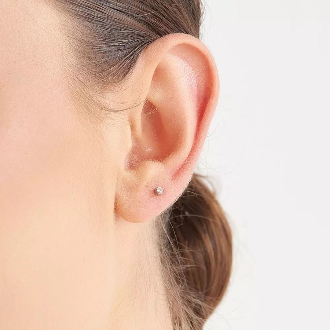 0.02 CT Pırlanta Taşlı Beyaz Altın Mini Tek Küpe