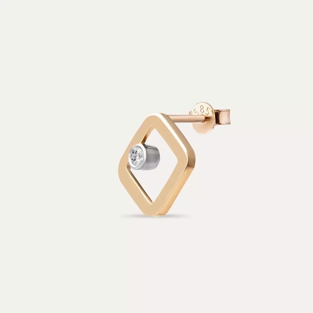 Grain Pırlanta Taşlı Rose Altın Tek Küpe