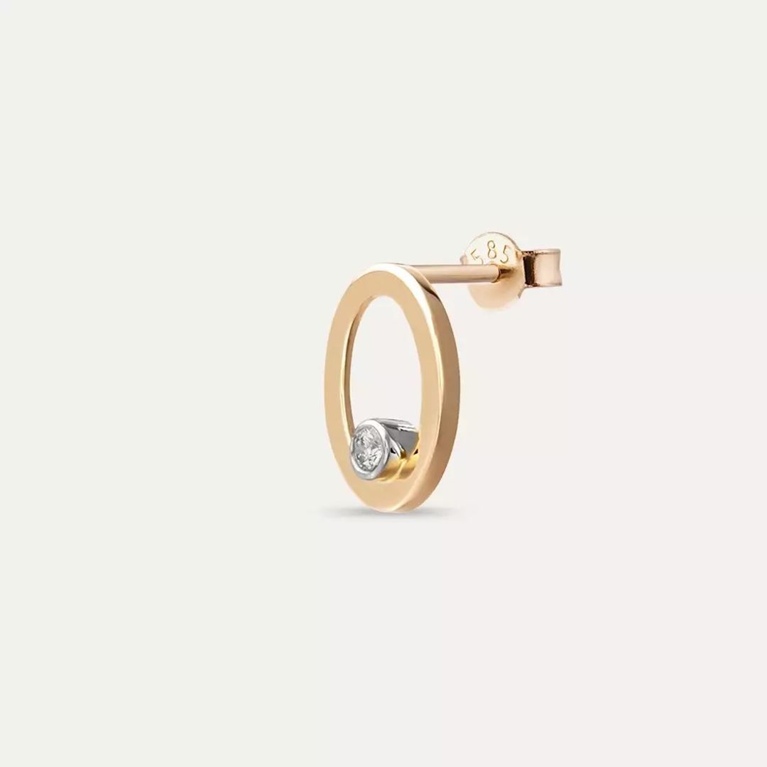 Halo Pırlanta Taşlı Rose Altın Tek Küpe