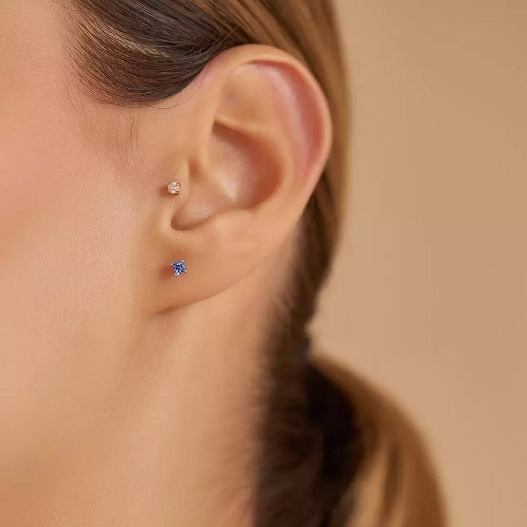 Paio Blue Safir Taşlı Beyaz Altın Küpe