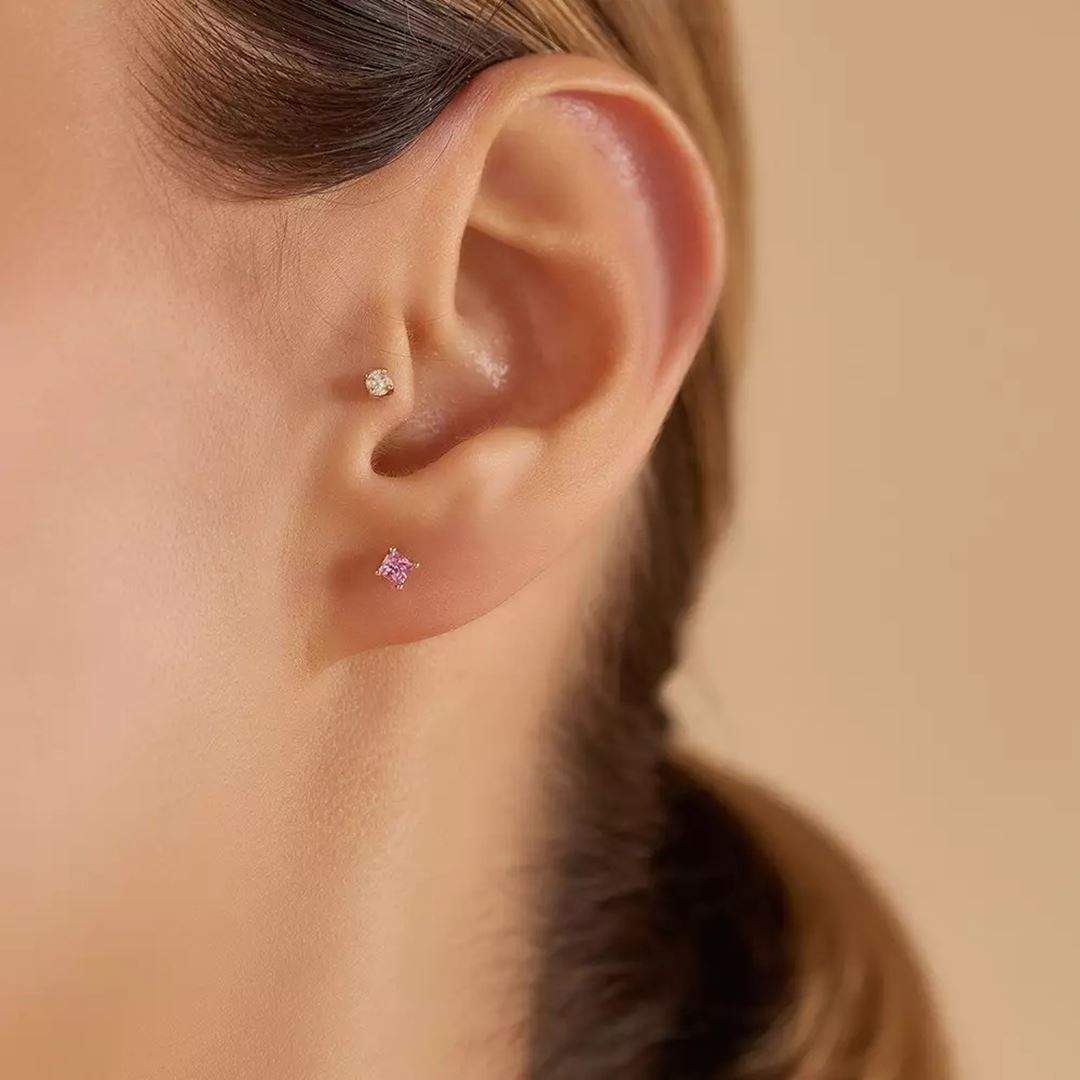 Paio Pink Safir Taşlı Rose Altın Küpe