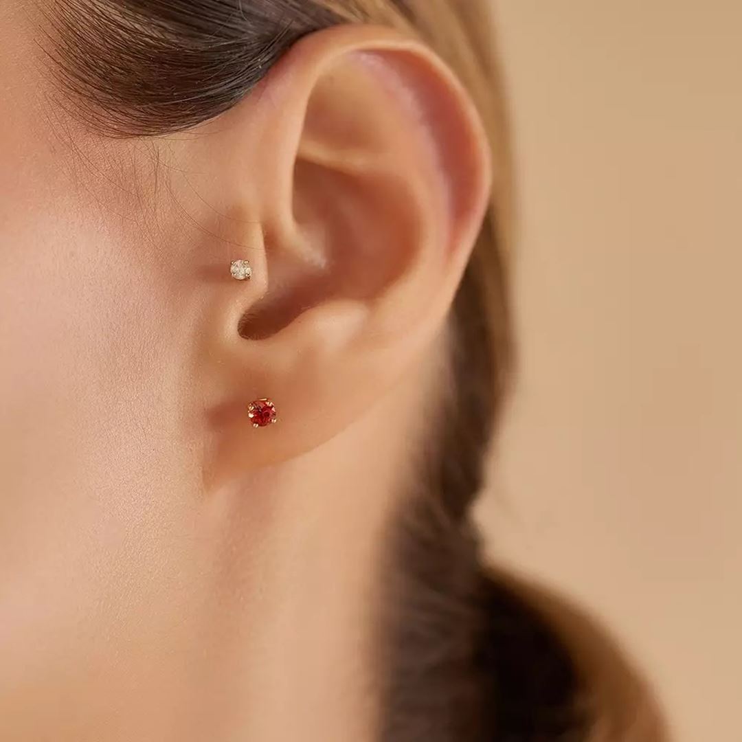 Paio Red Safir Taşlı Rose Altın Küpe