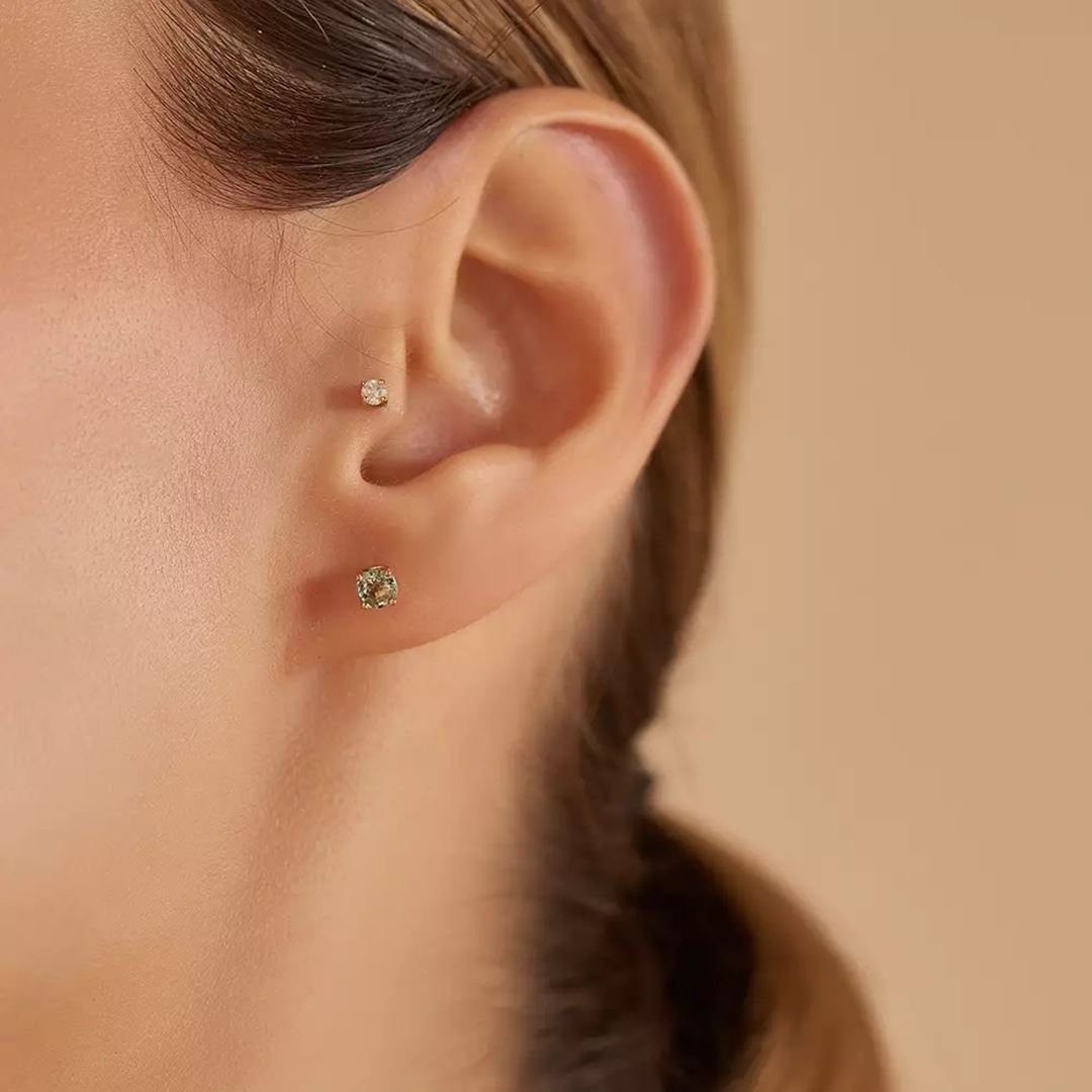 Paio Green Safir Taşlı Rose Altın Küpe