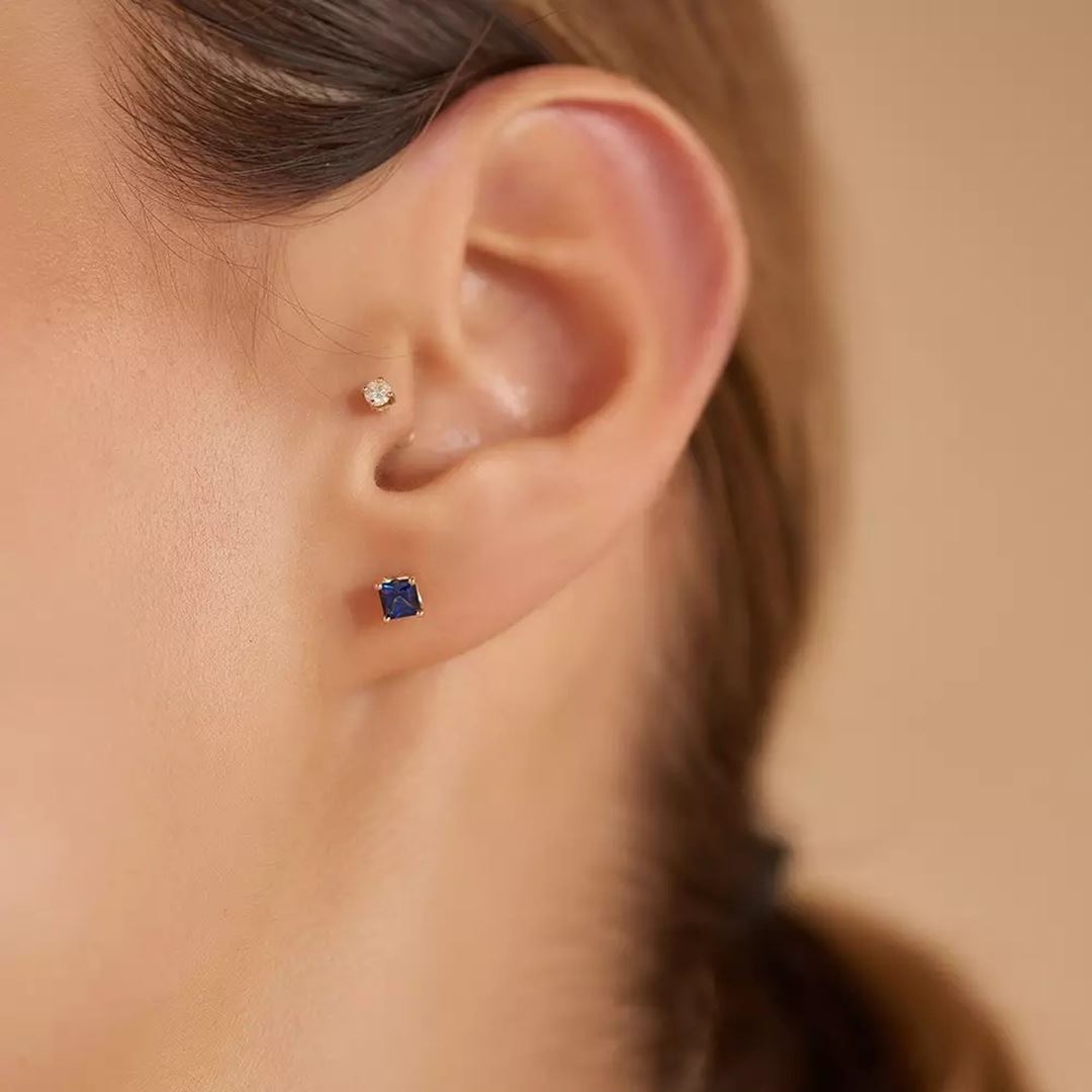 Paio Blue Safir Taşlı Rose Altın Küpe