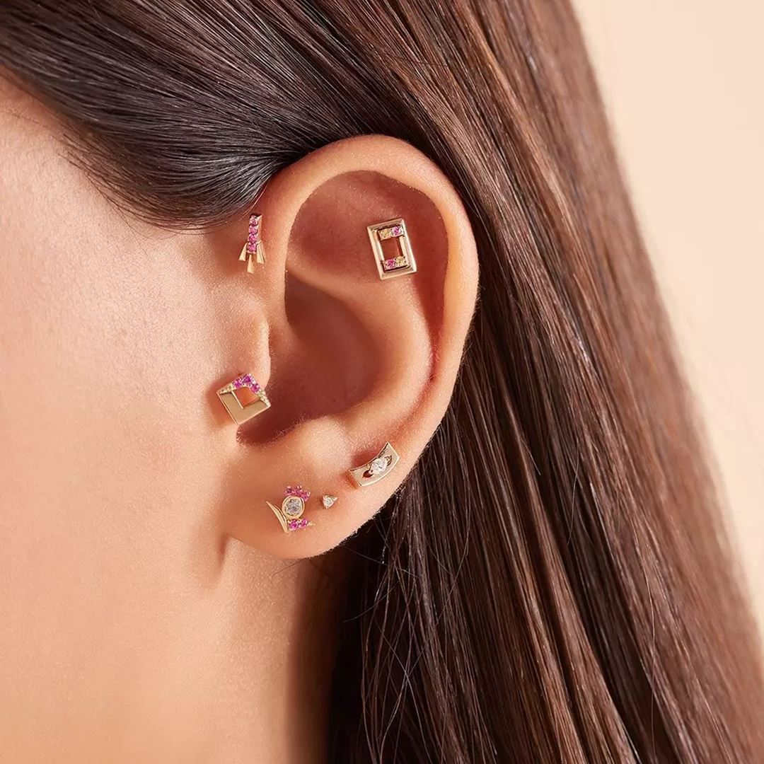 Iris Markiz Kesim Pırlanta Taşlı Rose Altın Tek Küpe