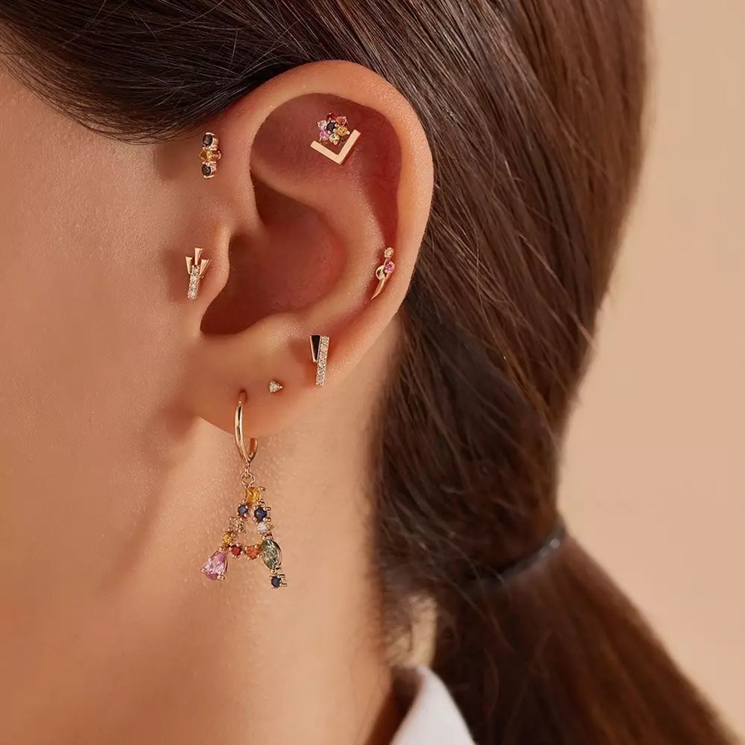 Flag Pırlanta Taşlı Rose Altın Tek Küpe