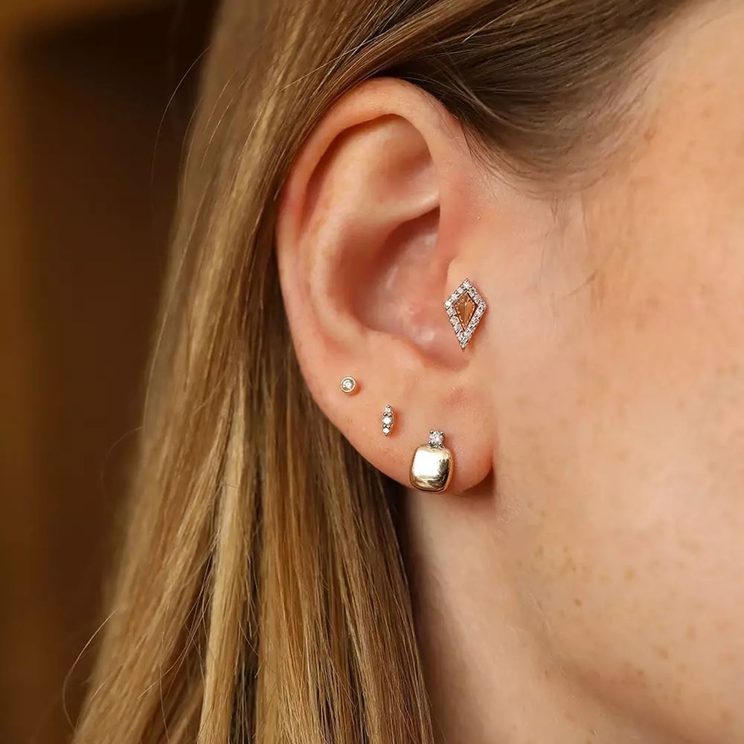 Blush Pırlanta Taşlı Rose ve Beyaz Altın Küpe