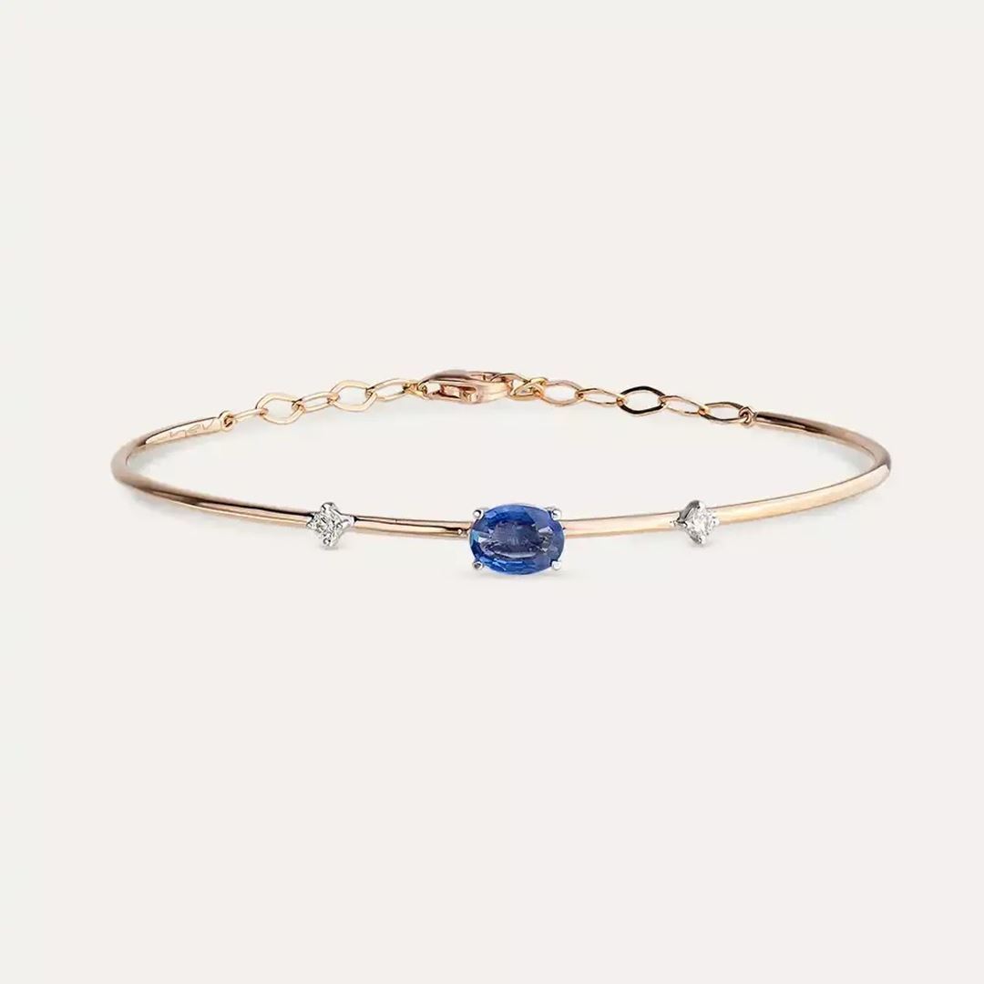 0.90 CT Oval Kesim Blue Safir ve Pırlanta Taşlı Rose Altın Bileklik