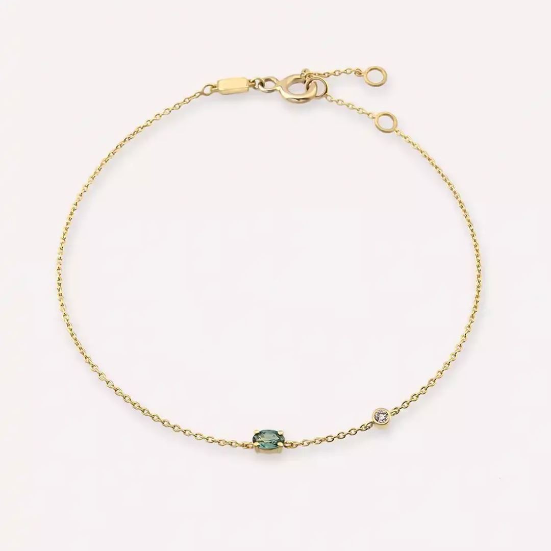 Marea Green Safir ve Pırlanta Taşlı Sarı Altın Bileklik