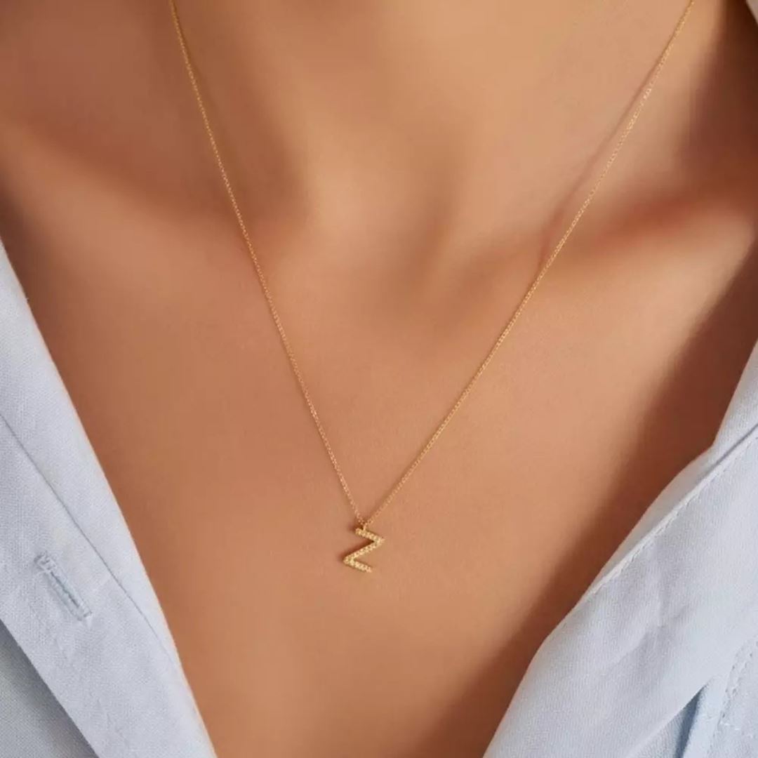 Z Harf 0.10 CT Pırlanta Taşlı Sarı Altın Kolye