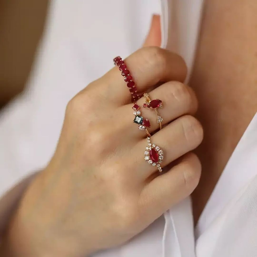 Oval Kesim Yakut Taşlı Rose Altın Tamtur Yüzük