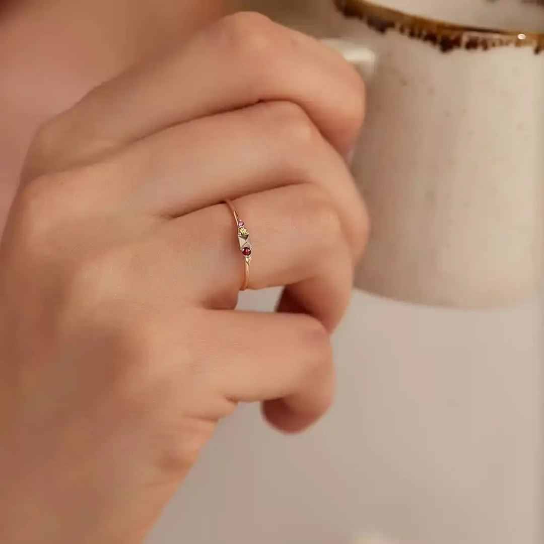 Spike 0.07 CT Multicolor Safir Taşlı Rose Altın Yüzük