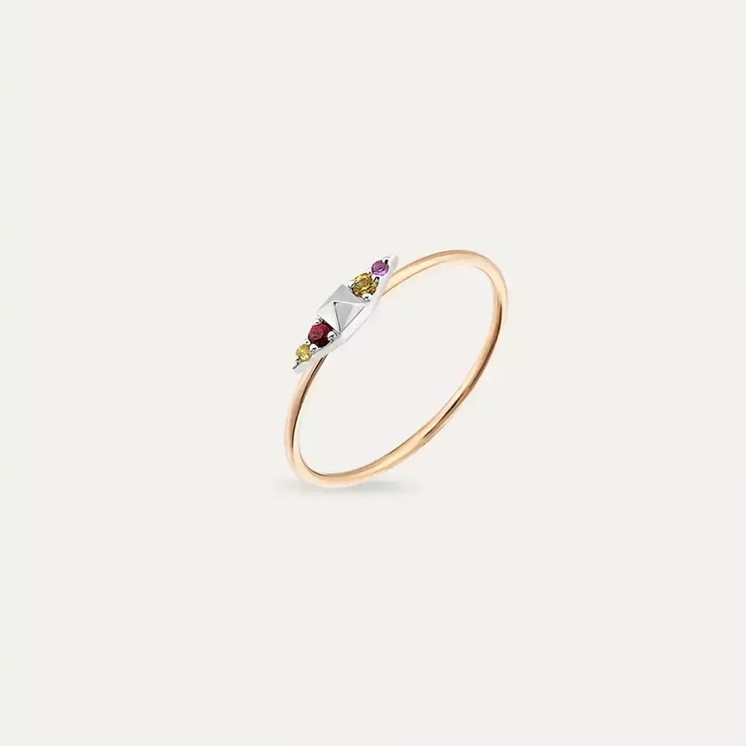 Spike 0.07 CT Multicolor Safir Taşlı Rose Altın Yüzük