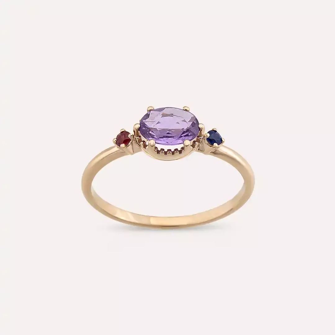 0.70 CT Multicolor Safir Taşlı Rose Altın Yüzük