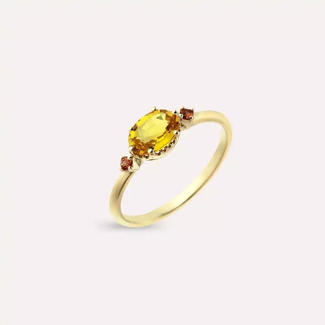 0.95 CT Yellow ve Orange Safir Taşlı Sarı Altın Yüzük