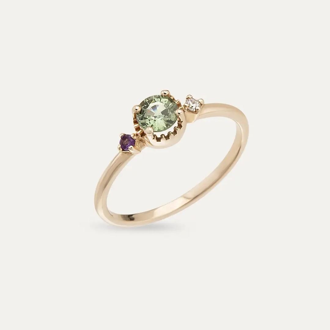 Trine 0.72 CT Multicolor Safir Taşlı Rose Altın Yüzük