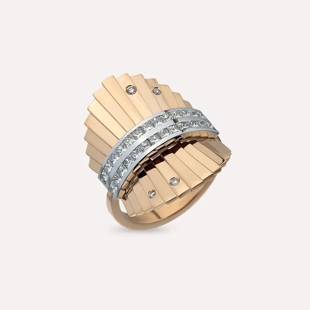 Hera 0.99 CT Prenses Kesim Pırlanta Taşlı Rose Altın Yüzük