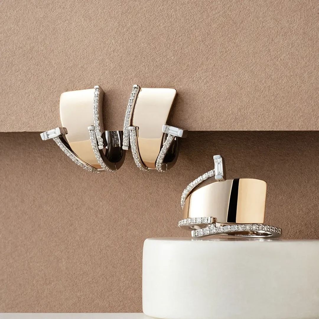 Rivet 0.37 CT Baget Kesim Pırlanta Taşlı Rose ve Beyaz Altın Yüzük