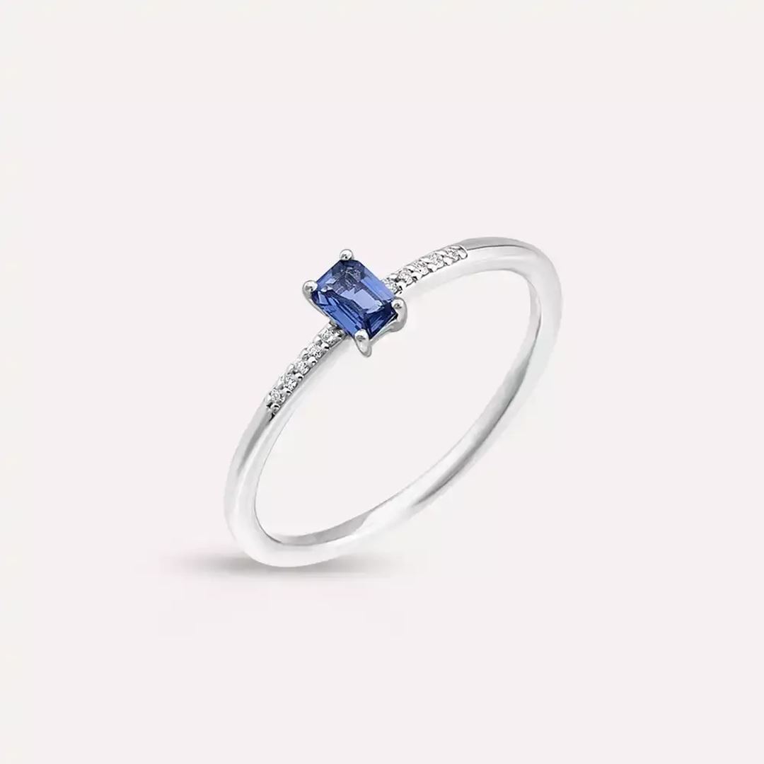 Lena 0.27 CT Blue Safir ve Pırlanta Taşlı Beyaz Altın Yüzük