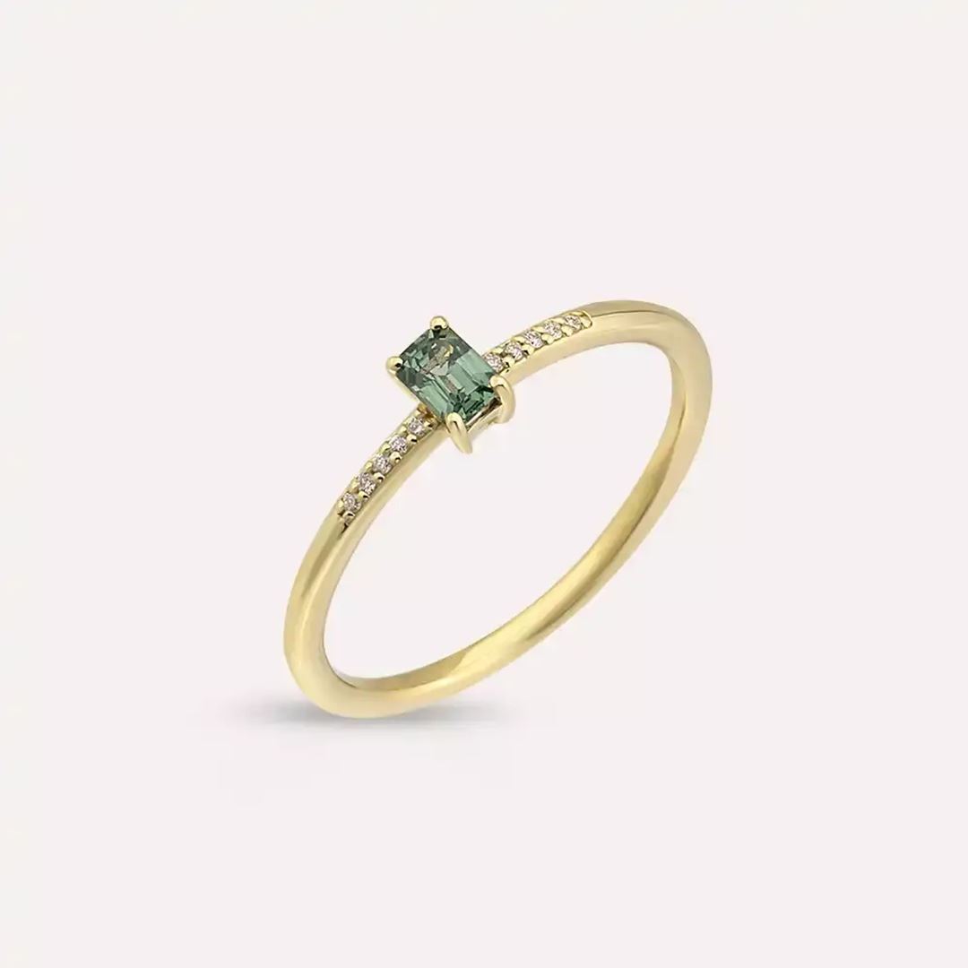 Lena Green Safir ve Pırlanta Taşlı Sarı Altın Yüzük