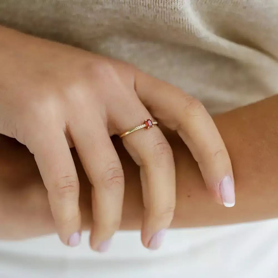 Lena Orange Safir ve Pırlanta Taşlı Sarı Altın Yüzük