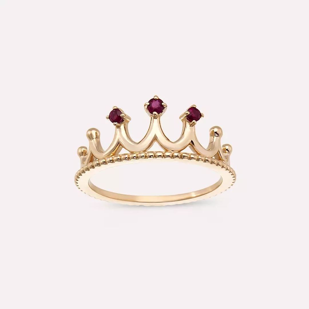 Crown Yakut Taşlı Rose Altın Yüzük