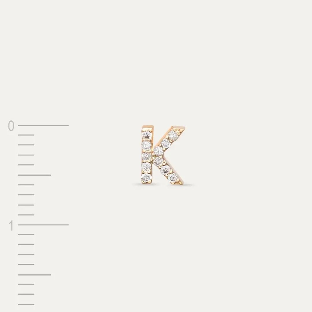 K Harf Pırlanta Taşlı Rose Altın Piercing