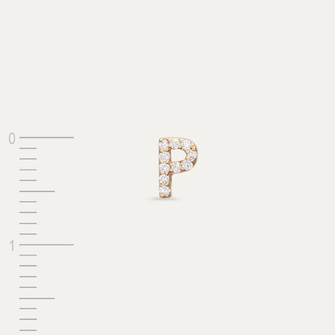 P Harf Pırlanta Taşlı Rose Altın Piercing