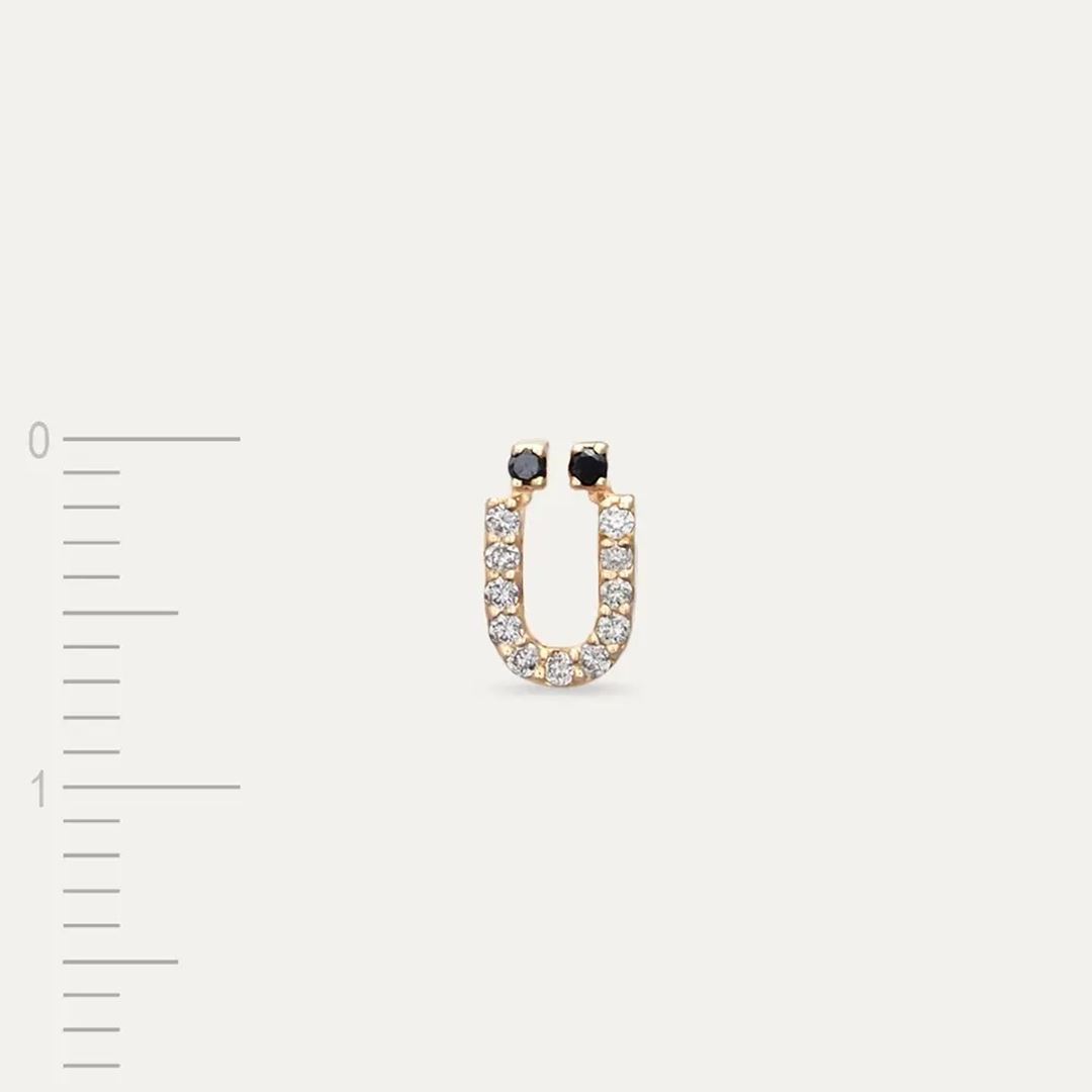 Ü Harf Pırlanta Taşlı Rose Altın Piercing