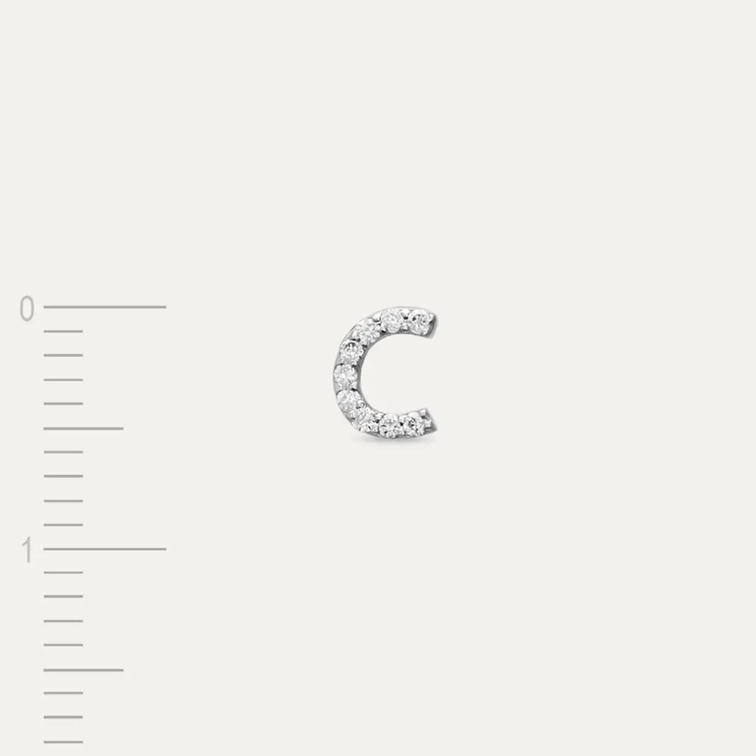 C Harf Pırlanta Taşlı Beyaz Altın Piercing