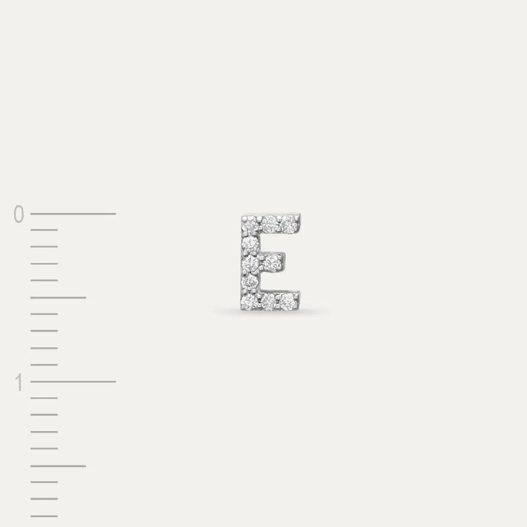E Harf Pırlanta Taşlı Beyaz Altın Piercing