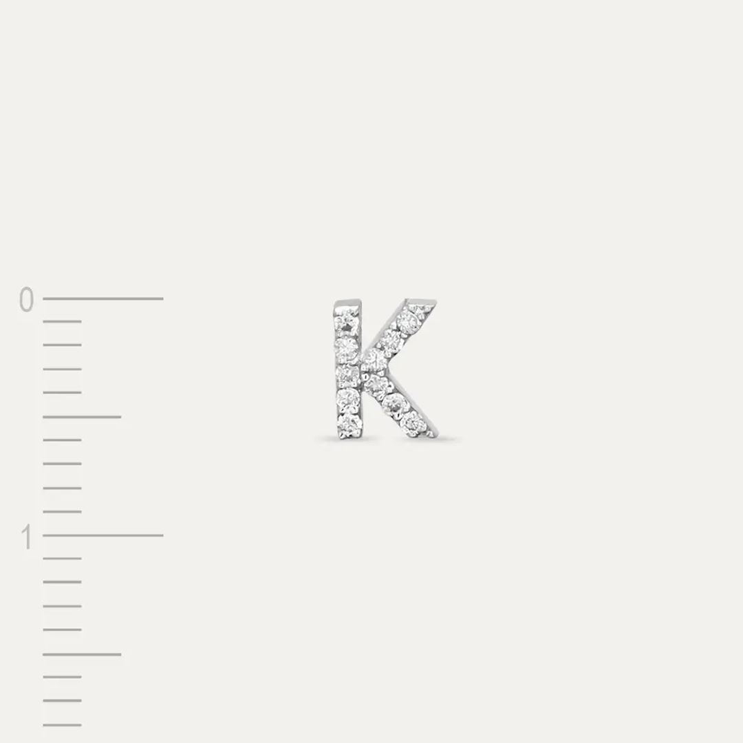 K Harf Pırlanta Taşlı Beyaz Altın Piercing