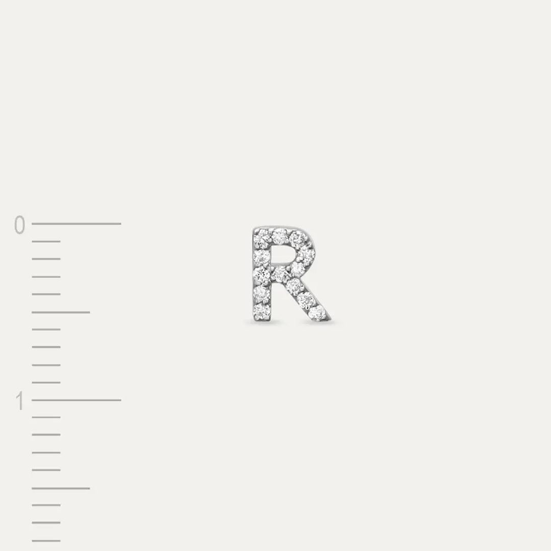 R Harf Pırlanta Taşlı Beyaz Altın Piercing