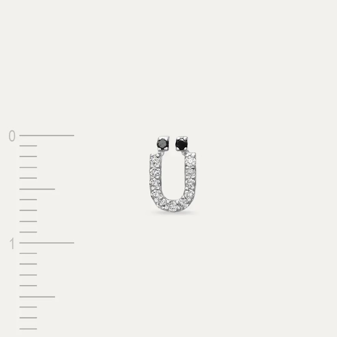 Ü Harf Pırlanta Taşlı Beyaz Altın Piercing