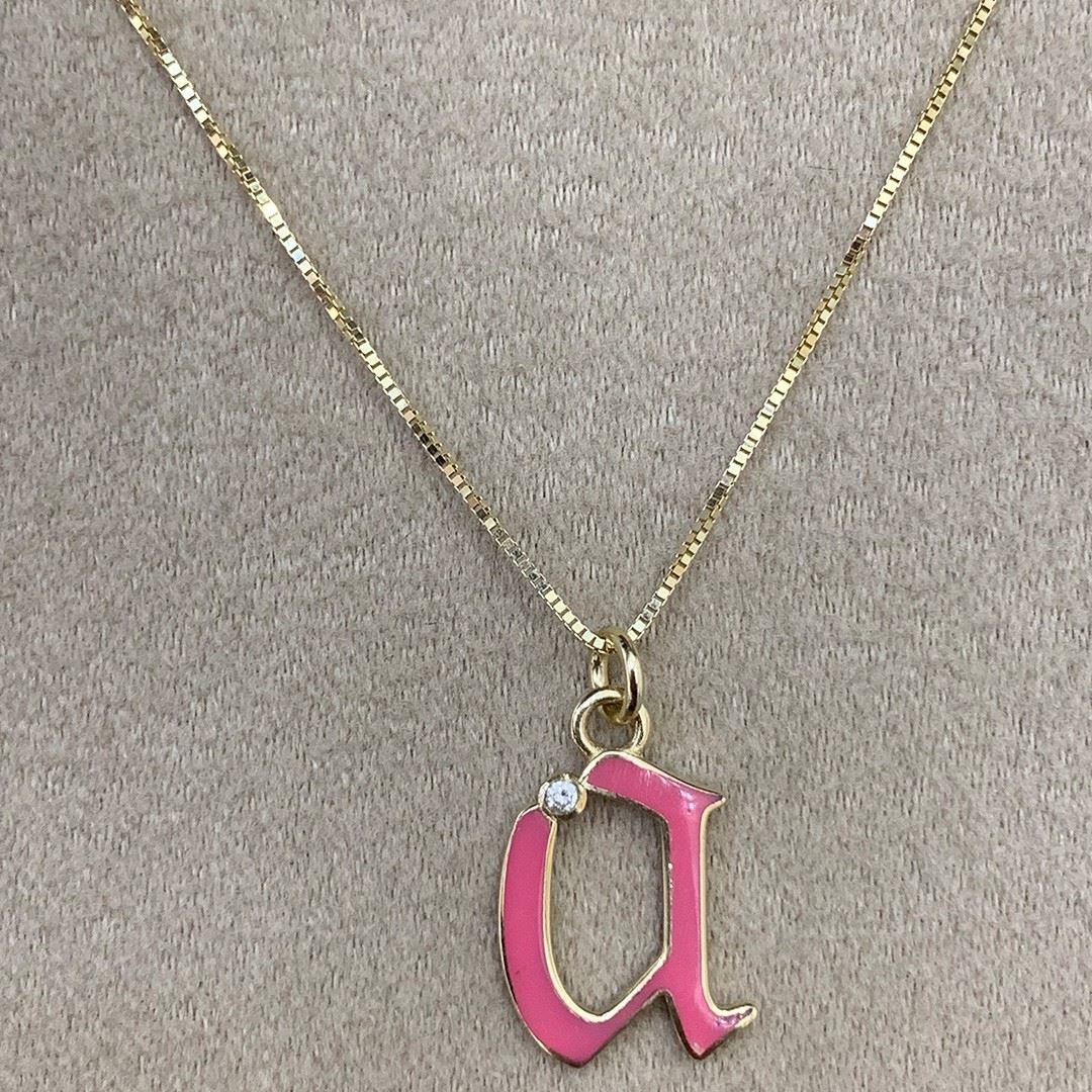 Pırlanta Taşlı Pembe Mineli Harf Kolye GK034