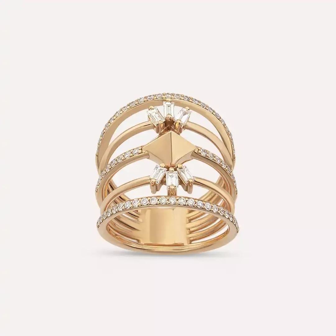 0.82 CT Baget Kesim Pırlanta Taşlı Rose Altın Yüzük