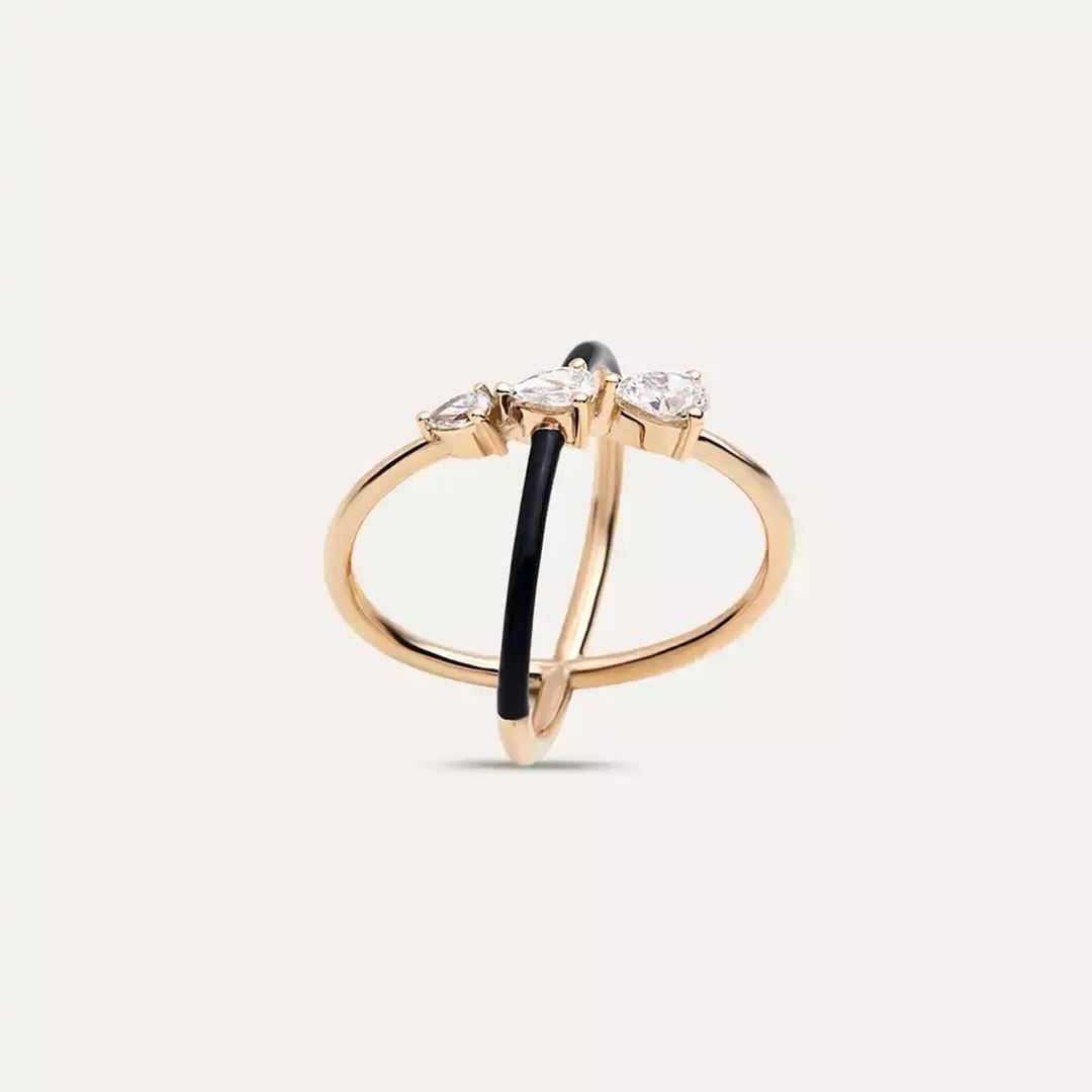 0.57 CT Pırlanta Taşlı Rose Altın Siyah Mineli Yüzük