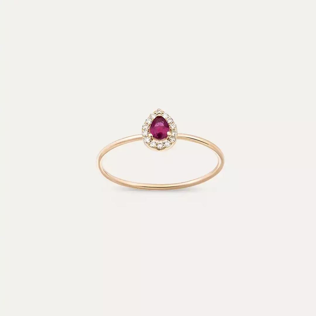 0.25 CT Yakut ve Pırlanta Taşlı Rose Altın Yüzük