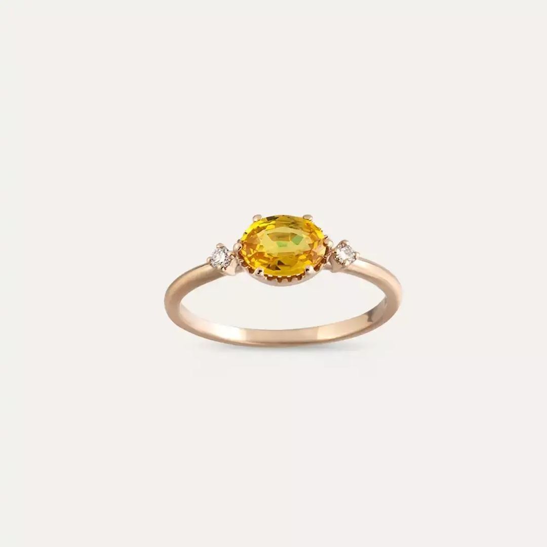 1.13 CT Yellow Safir ve Pırlanta Taşlı Rose Altın Yüzük