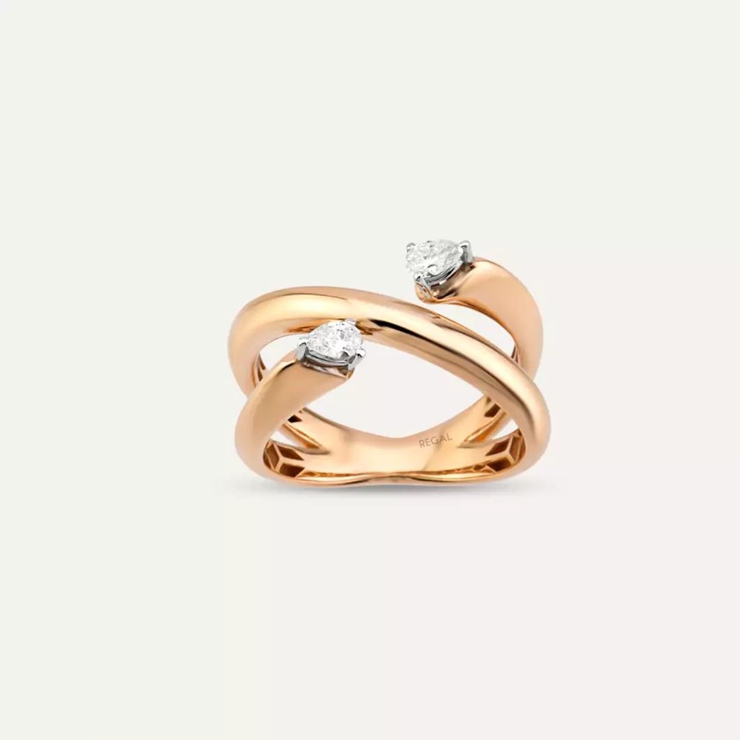 Buff Damla Kesim Pırlanta Taşlı Rose Altın Yüzük