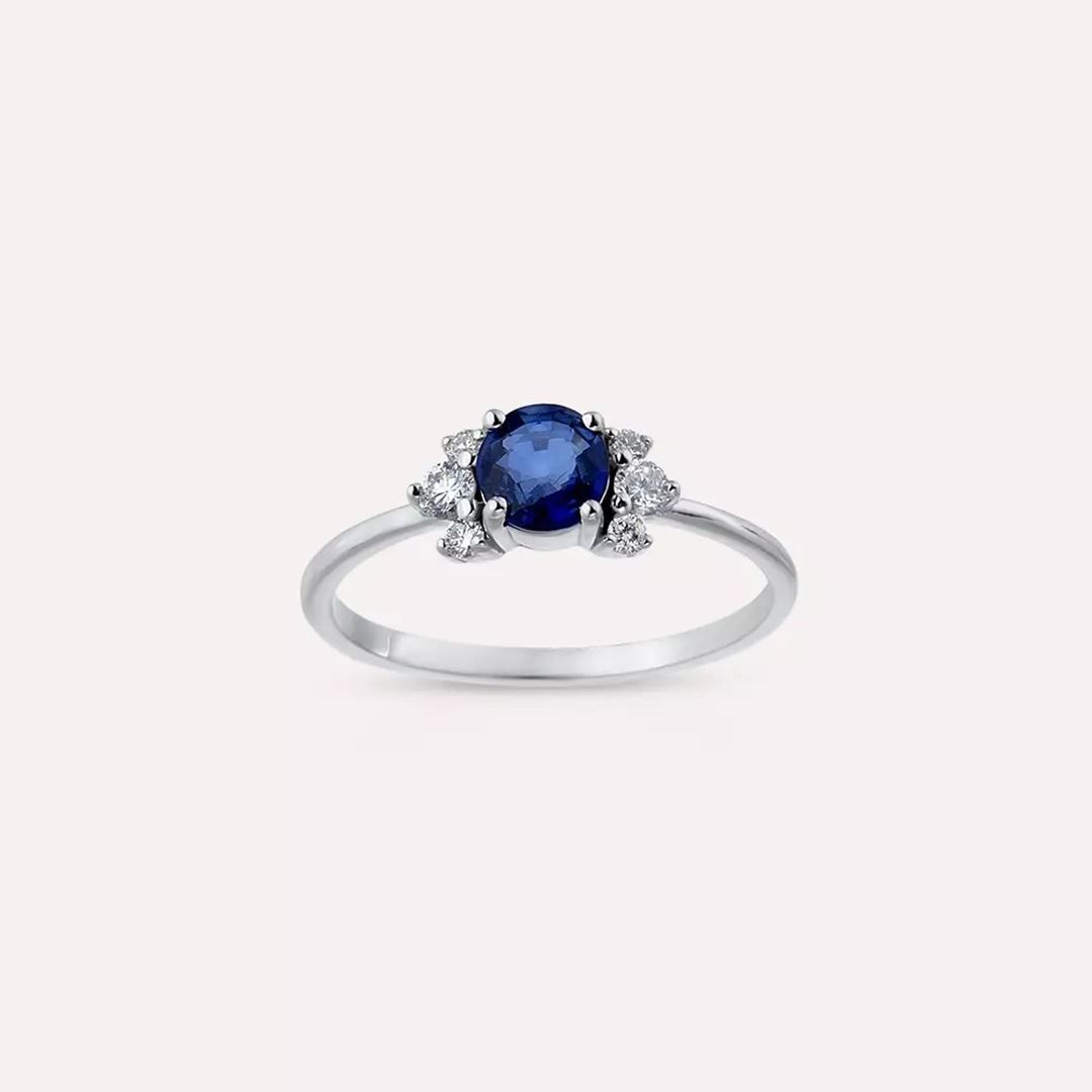 0.84 CT Safir ve Pırlanta Taşlı Beyaz Altın Yüzük