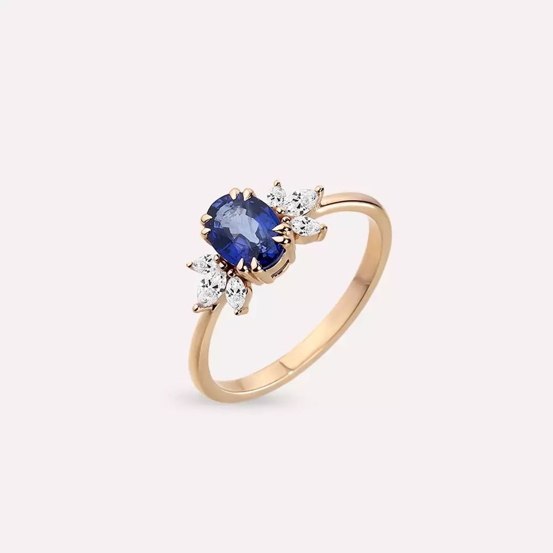 1.25 CT Safir ve Markiz Kesim Pırlanta Taşlı Rose Altın Yüzük