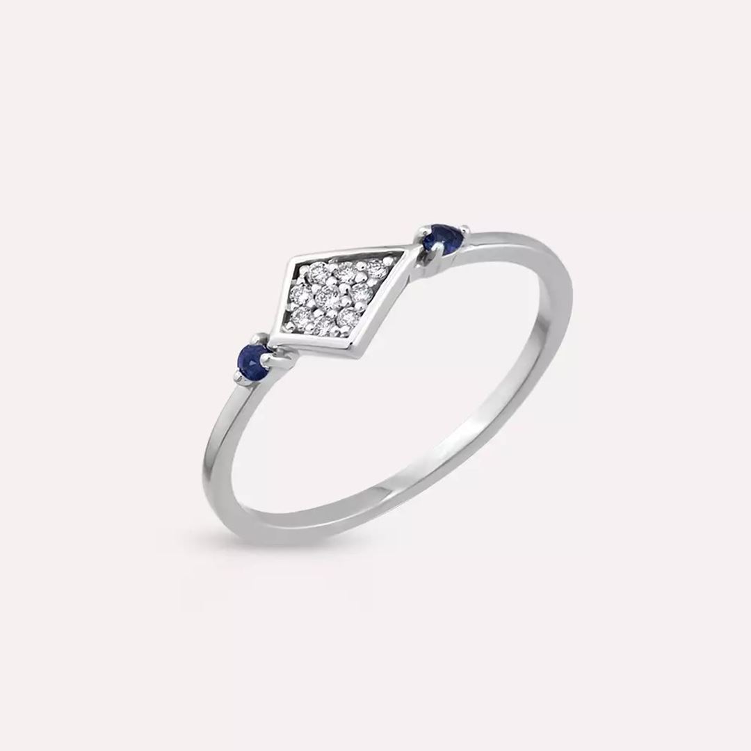 Prisma Safir ve Pırlanta Taşlı Beyaz Altın Yüzük