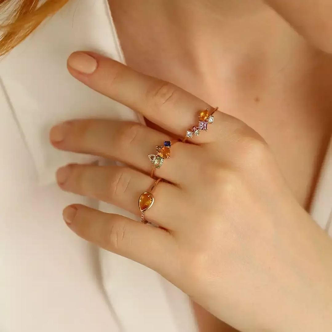 Candy 0.93 CT Pırlanta ve Multicolor Safir Taşlı Rose Altın Yüzük