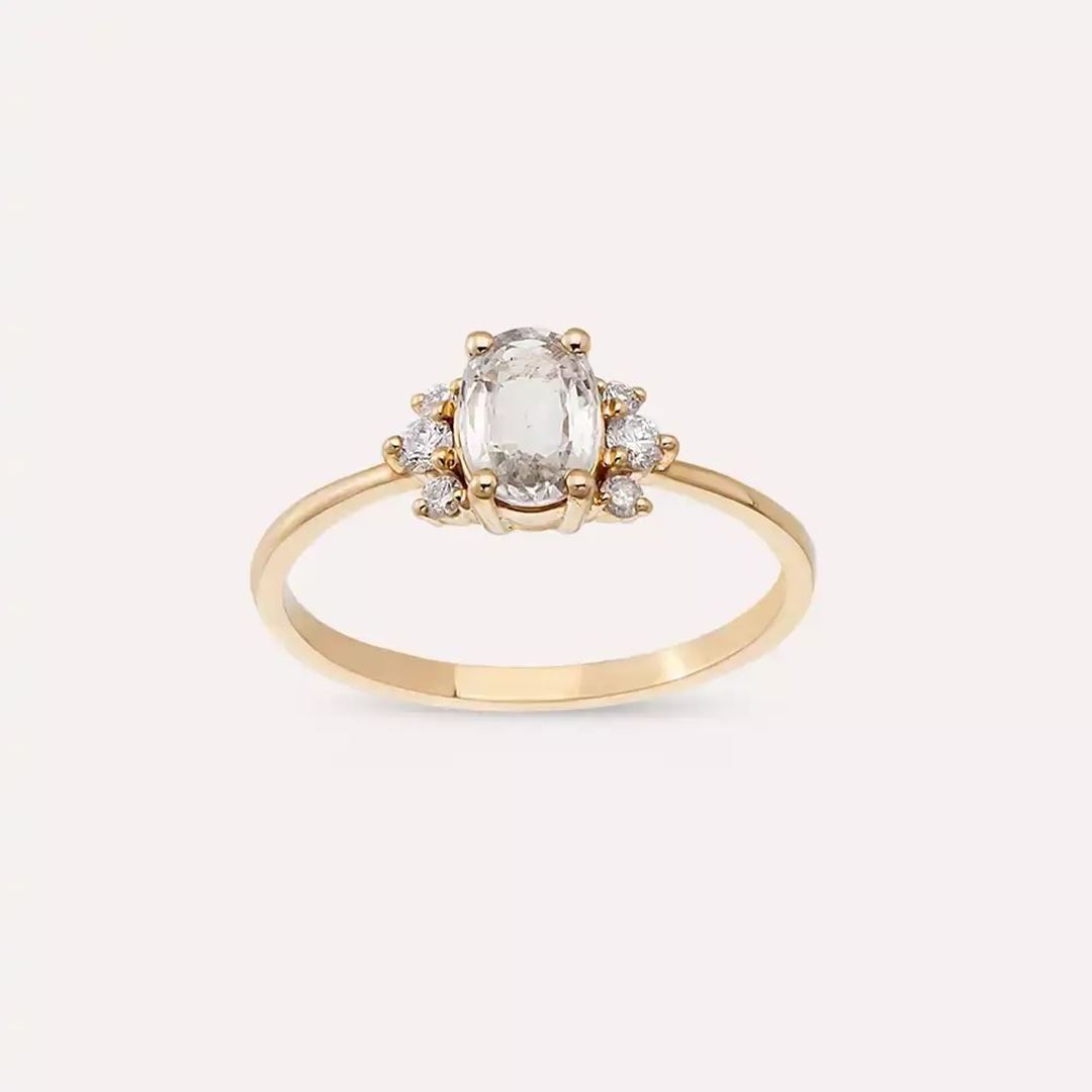 0.86 CT Multicolor Safir ve Pırlanta Taşlı Beyaz Altın Yüzük