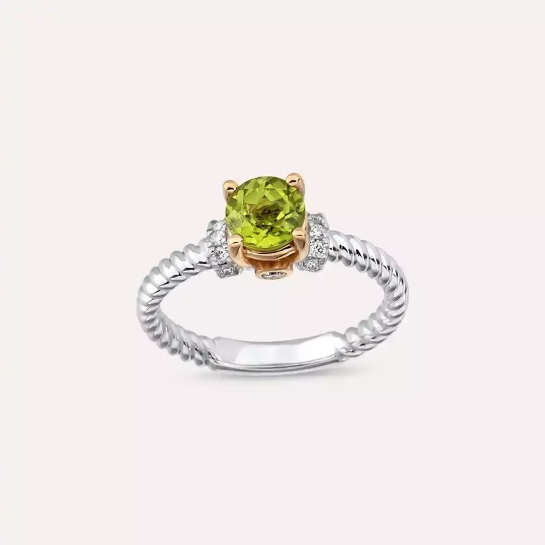 1.22 CT Peridot ve Pırlanta Taşlı Beyaz Altın Yüzük