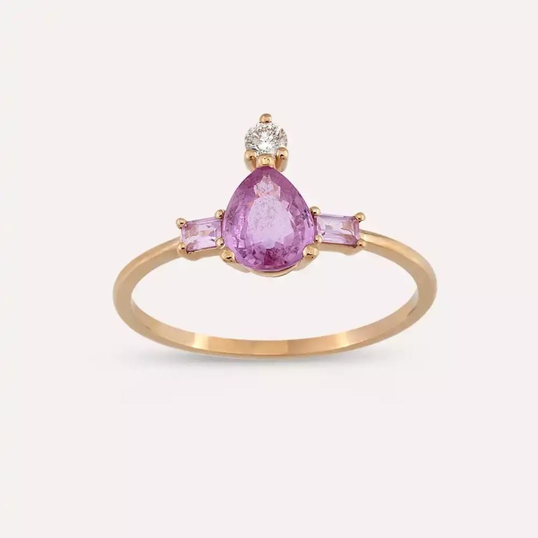 1.26 Pırlanta ve Pink Safir Taşlı Rose Altın Yüzük