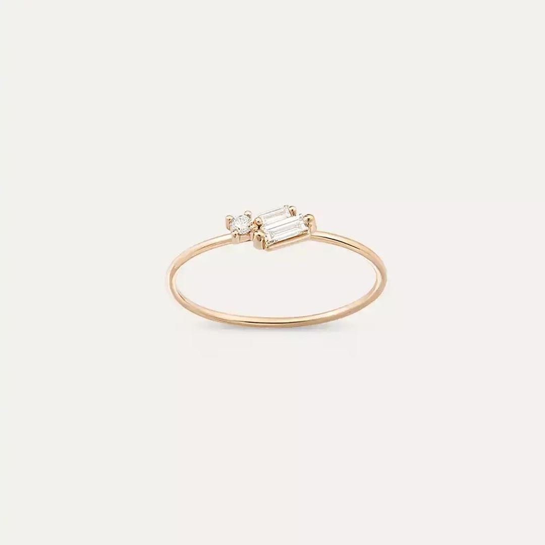 Seed 0.14 CT Baget Pırlanta Taşlı Rose Altın Yüzük