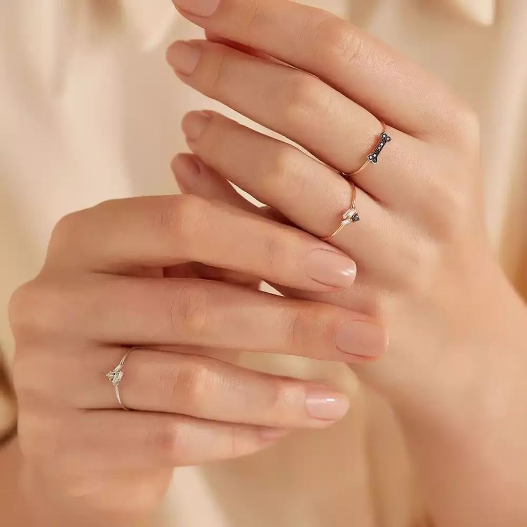 Bony 0.06 CT Siyah Pırlanta Taşlı Yüzük