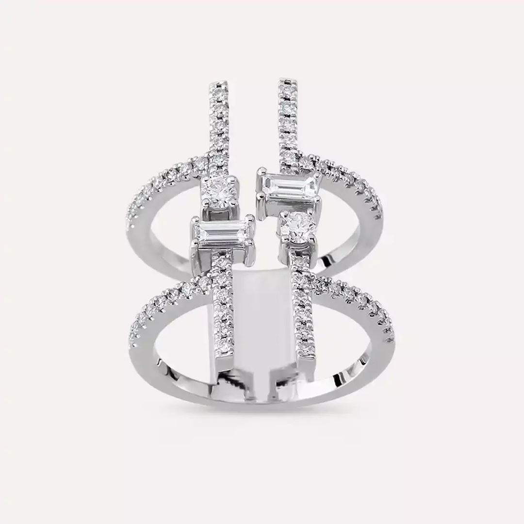 0.87 CT Baget Pırlanta Taşlı Beyaz Altın Yüzük